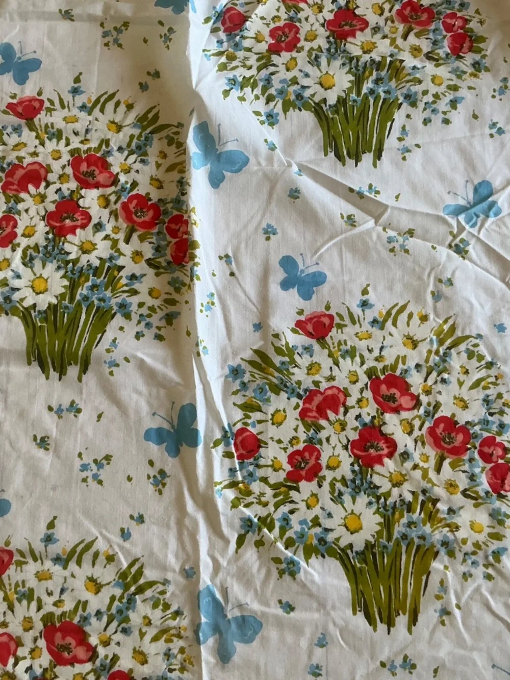 Vintage Morgan Jones Bonnie Bouquet red poppies fitted sheet & pillowcases